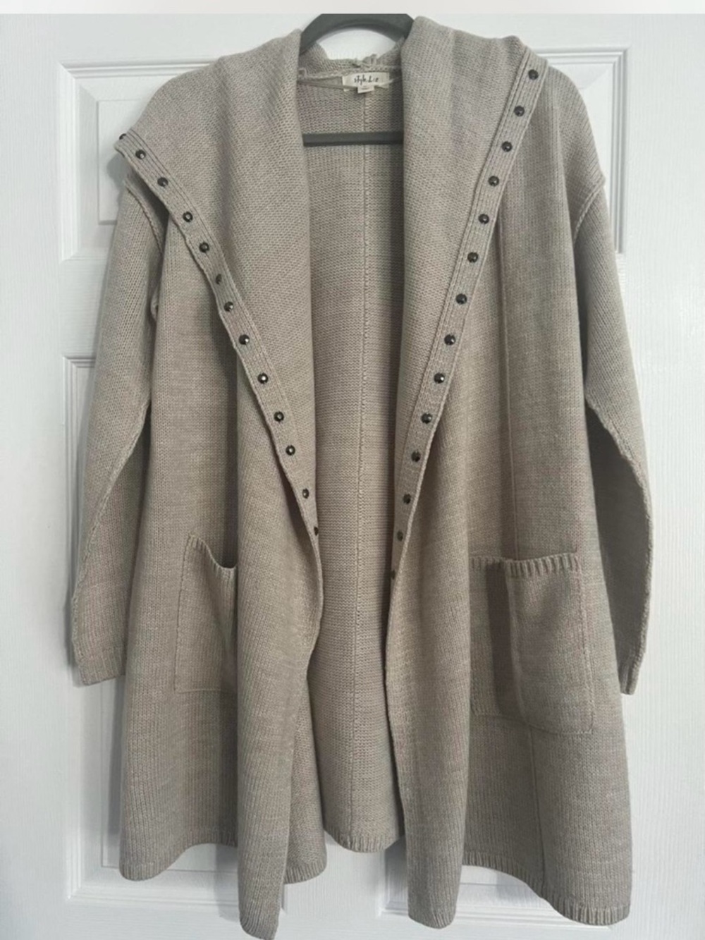 Style & Co Studded Hooded Cardigan Neutral Cozy Chic